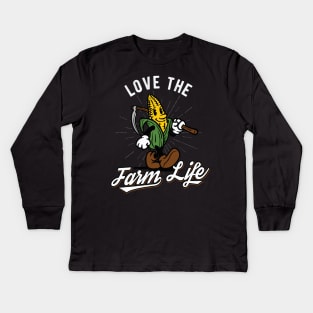 Love The Farm Life Corn Vintage Farmer Kids Long Sleeve T-Shirt